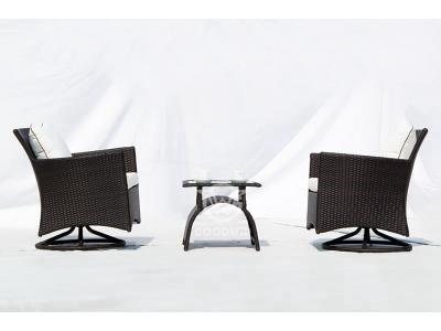 Outdoor Metal Frame Synthetic Rattan Swivel Chair Set