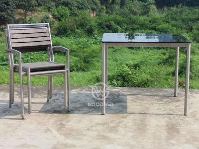 Stainless Steel Frame Plastic Wood Dining Set For 4