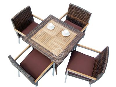 4 Seat Outdoor Furniture Teak Rattan Square Dining Table Set