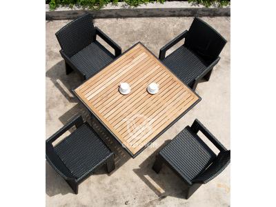 Outdoor Rattan Dining Furniture With Teak Top Table