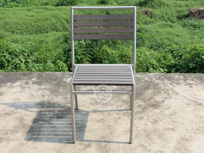 Outdoor Stainless Steel Frame PE Wood Dining Side Chair