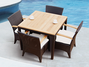5 Pieces Wicker Rattan Square Dining Table Set