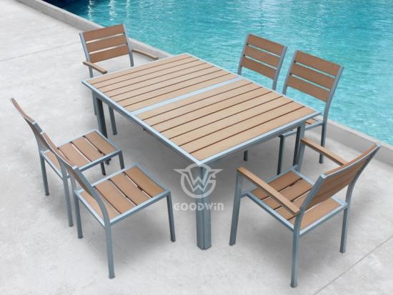 Outdoor Aluminum Frame Poly-Wood Extendable Dining Table Set