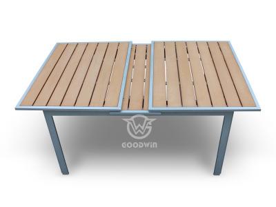 Rectangle Aluminum Frame PE Wood Extendable Dining Table