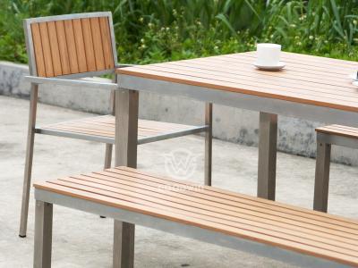 Metal Frame PE Wood Patio Dining Bench Set