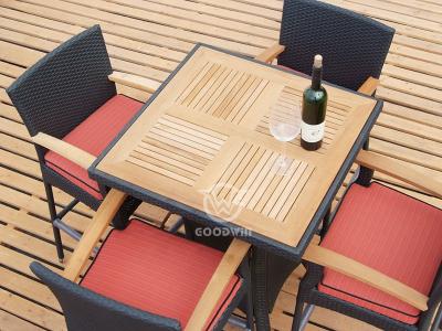 Wicker Rattan Bar Stool Set With Teak Armrest