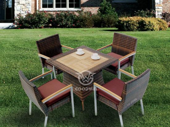 Outdoor Living Teak Rattan Dining Set