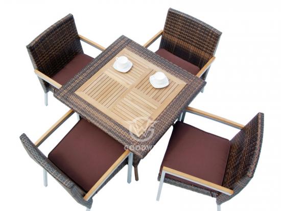 Outdoor Living Teak Rattan Dining Set