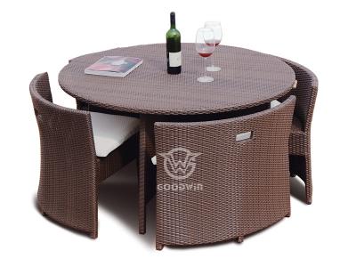 5 Pieces Save Space Design Outdoor Rattan Round Dining Table Set