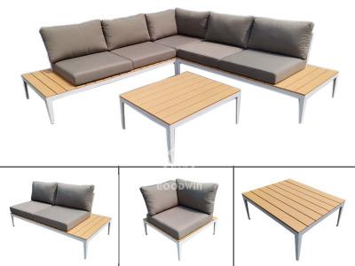 L Shaped Outdoor Furniture Aluminum Frame With PVC Wood Sofa Set